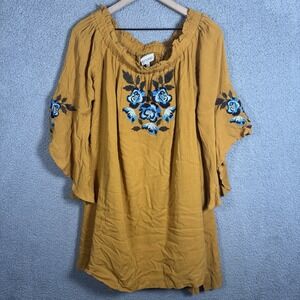 Shyanne Yellow Embroidered Boho XXL Southwest Fall Western Cottagecore